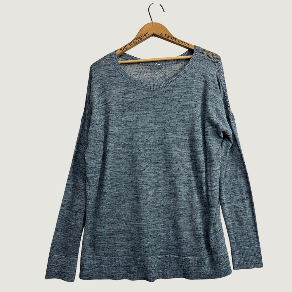 Lululemon Mesh Back Long Sleeve Sweater Heathered Blue Linen Blend Size 8